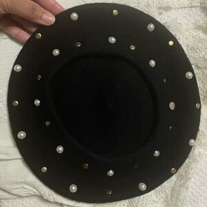 Karl Lagerfeld Paris Embellished Black Beret Hat